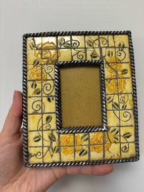 Handcrafted Yellow Floral Tile Picture Frame